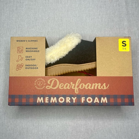 Women’s Dearfoams Black Plush Memory Foam Slippers Fur Clog Slide Slipper NWT - Picture 5 of 6